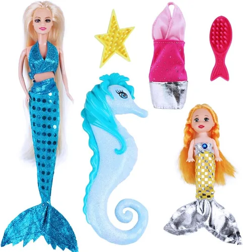 Miniatura 7 de BETTINA Muñeca Princesa Sirena con Muñeca Sirena Pequeña y Set de Juego de Caballito de Mar Regalos de Sirena para Niñas Juguetes de Sirena