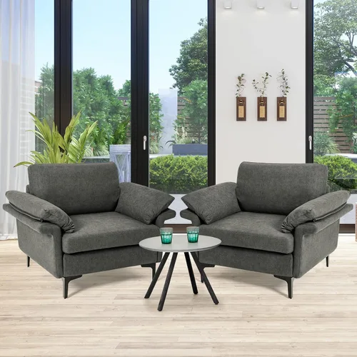 Miniatura 2 de Giantex Juego de 2 sofás individuales, silla decorativa, con cómodo cojín de 5 pulgadas, reposabrazos con cremallera, patas de acero, sillón de sala