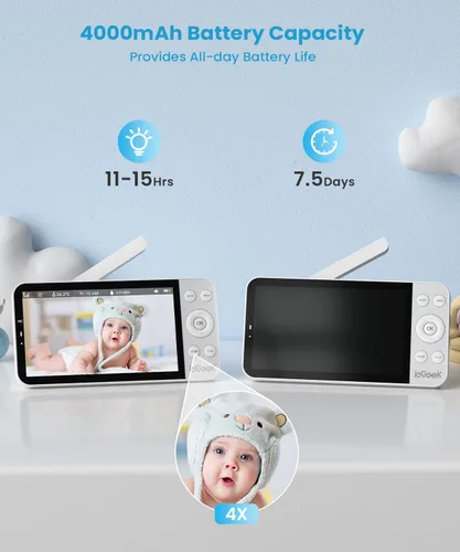 Miniatura 7 de ieGeek Monitor de Bebé con Pantalla Dividida de 5.5'', Monitor de Bebé UHD 2.5K con 2 Cámaras y Audio, Luz Nocturna, Detección de Sueño Boca Abajo