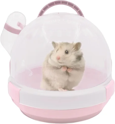 Miniatura 10 de Jaula transportadora para hámsters, jaulas portátiles para animales pequeños, estuche de viaje con botella de agua, plástico transpirable, jaula