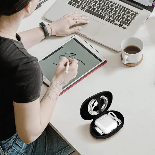Miniatura 6 de Paquete de 2 Estuches Ovalados para Auriculares Portátil Estuche de Transporte EVA Bolsa de Almacenamiento Organizador de Accesorios para Teléfono