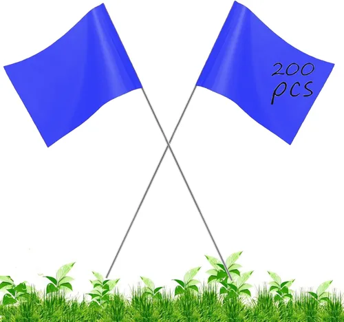 Miniatura 12 de Paquete de 200 banderas blancas para marcado, JIZHGRAD de 15x4x5 pulgadas, banderas marcadoras para uso en patio y césped, delimitación y Blanco