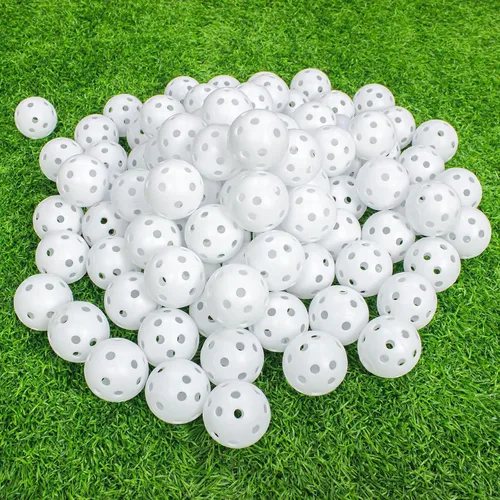 Miniatura 5 de Paquete de 100 pelotas de golf de práctica de flujo de aire, bolas de golf de plástico huecas, entrenamiento o campo de conducción, práctica