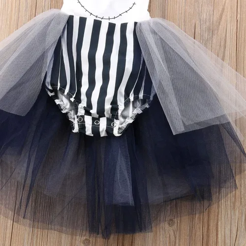 Miniatura 5 de Mameluco de sonrisa de Halloween para bebé recién nacida, traje de halter con lazo, vestido tutú