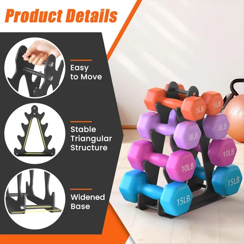 Miniatura 4 de 4-Tier Dumbbell Rack for 1-15 lb Weights, Holds 5 Pairs Space-Saving Sturdy A-Frame Stand for Home Gym, Weight Rack for Women's Dumbbell Set Negro