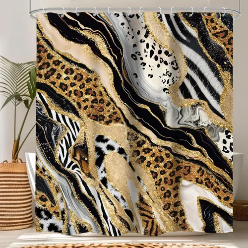 Miniatura 23 de Cortina de ducha con estampado de tigre, 60 pulgadas de ancho x 72 pulgadas de alto, safari salvaje, negro, marrón, potente pantera, piel de animal