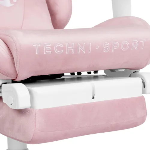Miniatura 9 de Techni Sport Silla para juegos de terciopelo rosa con reposapiés