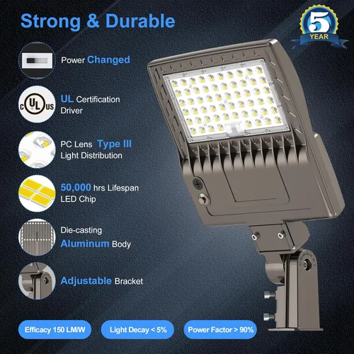 Miniatura 6 de KUKUPPO Luz LED de estacionamiento de 200 W, luz de poste de estacionamiento de grado industrial con certificación DLC UL, luz LED caja de zapatos