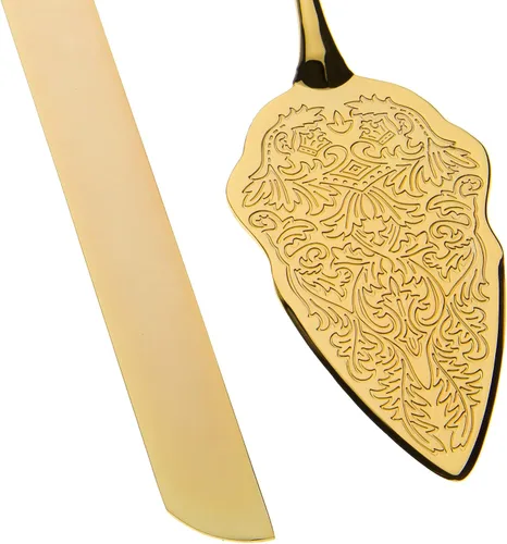 Miniatura 2 de Juego de cuchillo de pastel y servidor, artículos dorados de fiesta para boda, aniversario, fiesta de clásicos, Dorado elegante