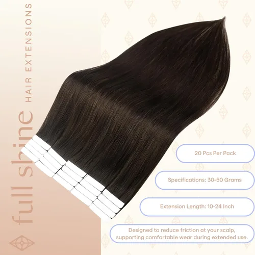 Miniatura 3 de Fshine Extensiones de cabello humano con cinta adhesiva marrón oscuro de 12 pulgadas, color de cabello corto 2, con cinta de doble cara, 1.06 oz, 20