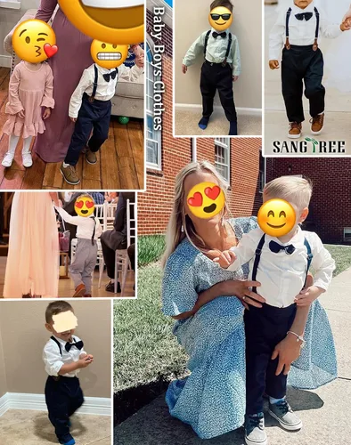 Miniatura 3 de SANGTREE - Conjuntos de traje de caballero para niños con tirantes extraíbles, de 3 meses a 14 años