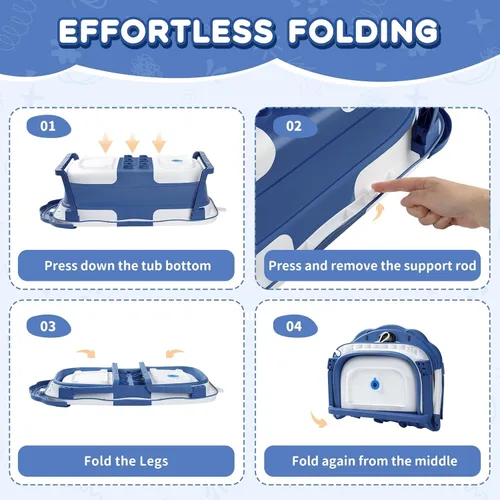 Miniatura 4 de Bañera para bebé, bañera plegable para bebé con termómetro y cojín flotante suave, bañeras portátiles de viaje para bebés para recién nacidos a Gris