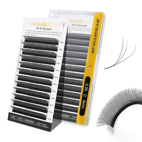 Miniatura 117 de NAGARAKU Extensiones de pestañas Double Tips 4D W, suministros con puntas dobles, gruesas con rizado D de 0.07 mm, bandeja mixta 8-15 mm, 0.07-D