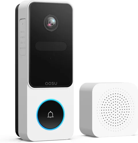 aosu - Timbre de puerta con cámara inalámbrica, vista de arriba a abajo, detección inteligente de paquetes, timbre de video WiFi de 2.4GHz con
