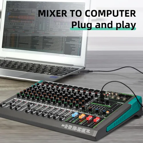 Miniatura 5 de Depusheng PA12 Mezclador de audio profesional, consola de mesa, sistema de interfaz de 12 canales, digital, USB, Bluetooth, MP3, entrada