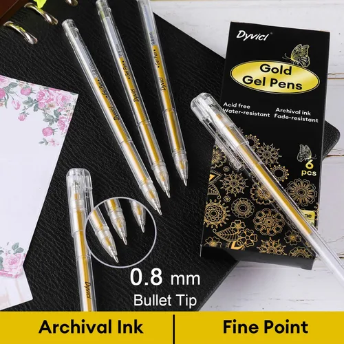 Miniatura 3 de Dyvicl Bolígrafos de gel dorados metálicos, bolígrafos finos de 0.031 in, tinta de gel, bolígrafos de gel metálicos para dibujo de papel negro