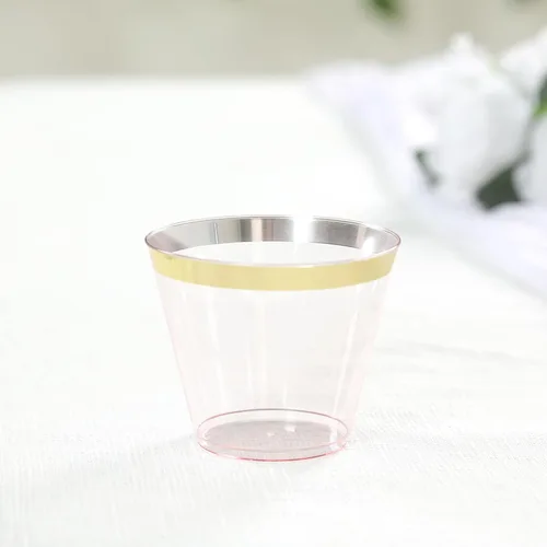 Miniatura 14 de Efavormart - Juego de 12 vasos de plástico de oro rosa de 10 onzas, diseño de borde para decoración de boda