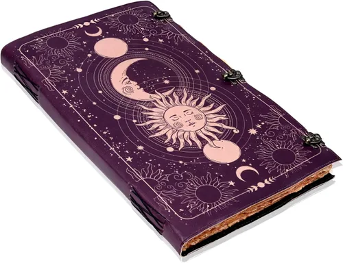 Diario Impreso Sun & Moon, Diario Rayado Antiguo Hecho a Mano con Borde Barbado, Cuaderno de Cuero, Cuaderno de Bocetos de Cuero, Diario de
