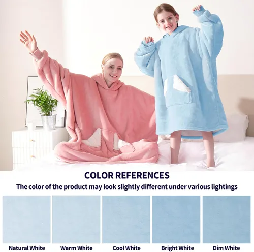 Miniatura 5 de Touchat Manta con capucha, sudadera de sherpa de gran tamaño con bolsillo y mangas para capucha, manta de felpa súper suave y cálida para niños, Azul