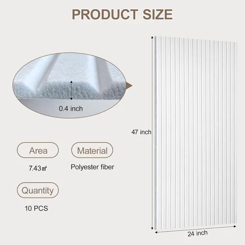 Miniatura 4 de Paquete de 10 paneles acústicos, paneles de pared grandes de 47 x 24 x 0.38 pulgadas, paneles autoadhesivos que absorben el sonido, paneles a prueba