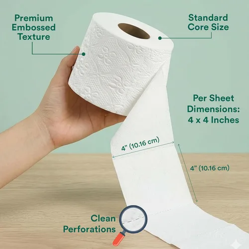 Miniatura 3 de Eco Soul Papel higiénico de bambú de alta calidad de 3 capas, 12 megarrollos, 300 hojas cada uno, certificado FSC, hipoalergénico, texturizado