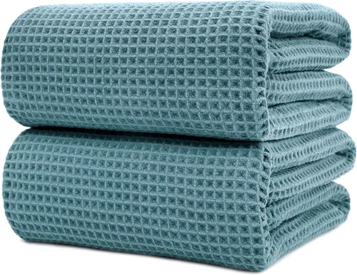 Miniatura 10 de POLYTE Sábanas de baño de microfibra de secado rápido de 430 GSM sin pelusas, 70 x 35 pulgadas, juego de 2 (tejido gofre)