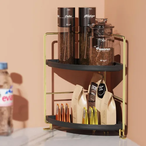 Miniatura 4 de Estante esquinero para especias de 2 niveles, organizador de maquillaje, apilable, soporte para cosméticos, estante de mostrador para baño, cocina