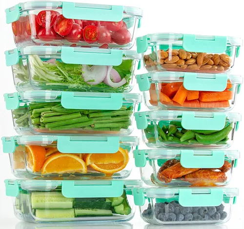 Miniatura 13 de UMEIED - Paquete de 10 recipientes de vidrio para almacenamiento de alimentos con tapas, recipientes herméticos sin fugas para comidas preparadas