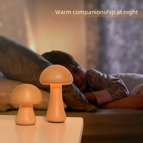 Miniatura 6 de Lámpara única pequeña de madera con forma de hongos, decoración de setas, lámpara de noche, lámpara de hongo recargable para decoración del hogar