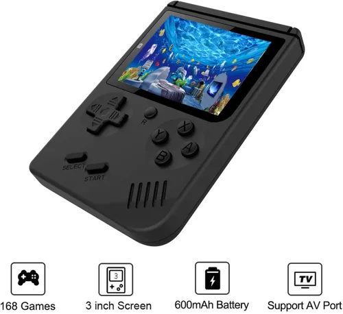 Miniatura 6 de Consola de juegos de mano para niños y adultos retro, 168 juegos clásicos de 8 bits, juegos de video de pantalla de 3 pulgadas con cable AV en TV.