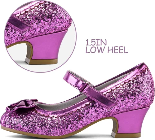 Miniatura 4 de K KomForme Mary Jane - Zapatos de vestir para niña con purpurina de 1.5 pulgadas, tacón bajo, para boda, fiesta, princesa, zapatos para niños