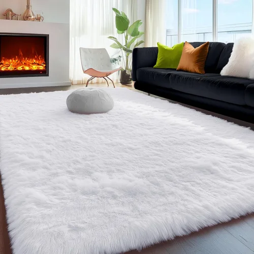 Miniatura 22 de PAGISOFE Alfombras esponjosas de dormitorio de 4 x 6 pies, color negro, alfombra moderna para sala de estar, alfombra lanuda para interiores