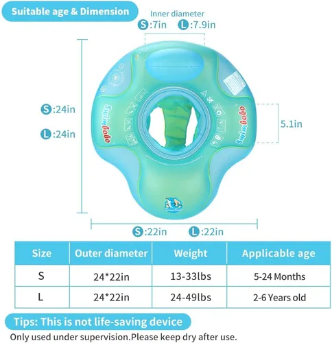 Miniatura 4 de Flotador inflable de piscina para bebé, asiento de piscina para niños de 2 a 4 años (azul, grande)