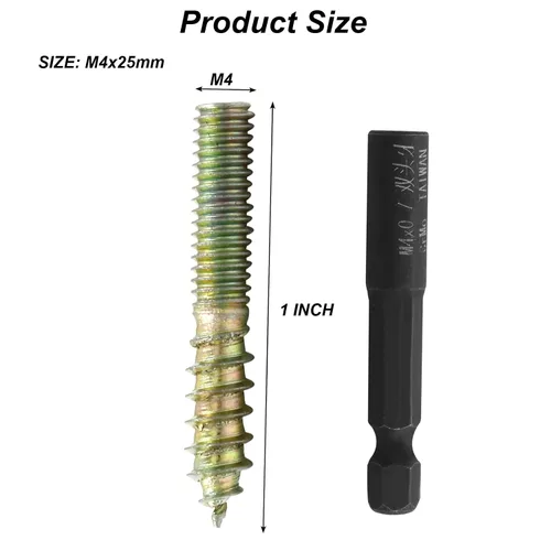 Miniatura 3 de Hitefu 20 piezas de pernos colgantes, tornillos dobles extremos M4 de 1" (25mm) de longitud, tornillo de espiga M4 para muebles de madera