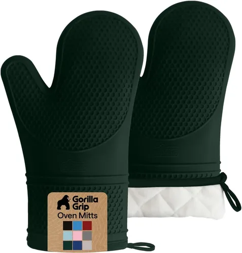 Miniatura 21 de Gorilla Grip - Juego de guantes de horno de silicona resistentes al calor extralargos, forro acolchado suave, guantes flexibles impermeables