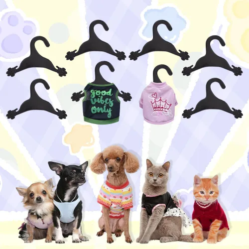 Miniatura 6 de AHANDMAKER Paquete de 20 perchas para ropa para mascotas, 7 pulgadas de ancho, color negro, lindo plástico, flexible, fuerte, con estampado de 6.9 x