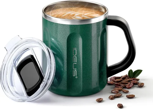 Miniatura 34 de Ideus Taza de café aislada de 16 onzas con asa y tapa, taza de café térmica al vacío de acero inoxidable de doble pared, taza de café de viaje