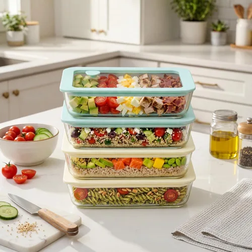 Miniatura 9 de Juego de recipientes de vidrio para alimentos Urban Green con tapa de vidrio, 4 paquetes, recipientes de almacenamiento de alimentos con tapa Verde