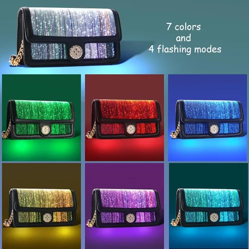 Miniatura 2 de Bolsas LED iluminadas 7 colores Festival noche embrague luminoso Crossbody bolso resplandor bolsos cuero hombro