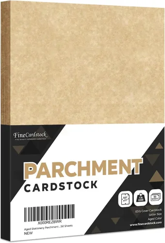 Papel reciclado pergamino envejecido | Cartulina de cubierta de 65 libras | 8.5 x 11 pulgadas | 50 hojas por paquete