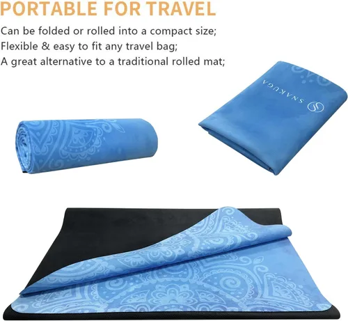 Miniatura 4 de Tapete de yoga de viaje, antideslizante, de gamuza con bolsa de transporte, tapete de fitness multiusos con superficie antidesgarros de alta