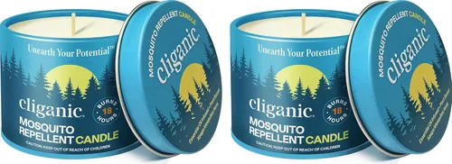 Cliganic Vela Repelente de Mosquitos Natural (Paquete de 2) | Citronela, Sin DEET, Infundida con Aceites Esenciales para Exteriores, Camping | Quema