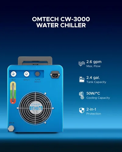 Miniatura 2 de OMTECH Enfriador de agua industrial 9L 2.6gpm CW-3000 enfriador de agua para 40W K40 CO2 grabado láser y máquinas de corte, sistema de refrigeración