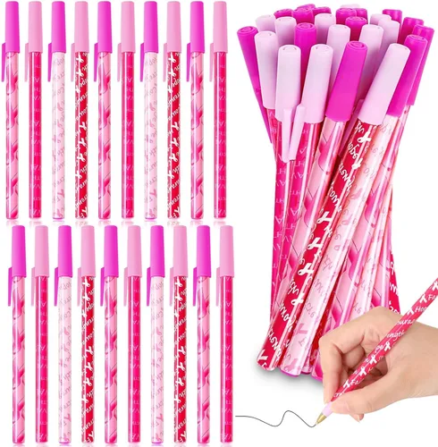 JANYUN Bolígrafos de cinta rosa, accesorios para concientización sobre el cáncer de mama, 26 bolígrafos de gel rosa de tinta negra, bolígrafos a