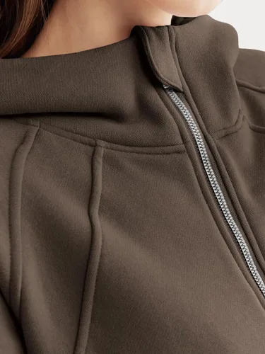 Miniatura 5 de WYNNQUE Sudaderas cortas con capucha y cremallera para mujer, sudadera con cremallera completa, suéter de invierno con bolsillo