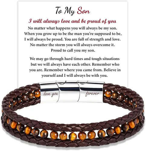 Miniatura 20 de To My Boyfriend/Son/Grandson/Father/Husband Black Onyx Tiger Eye Blue Sodalite Leather Bracelets Jewelry For Men, Birthday Anniversary Valentines