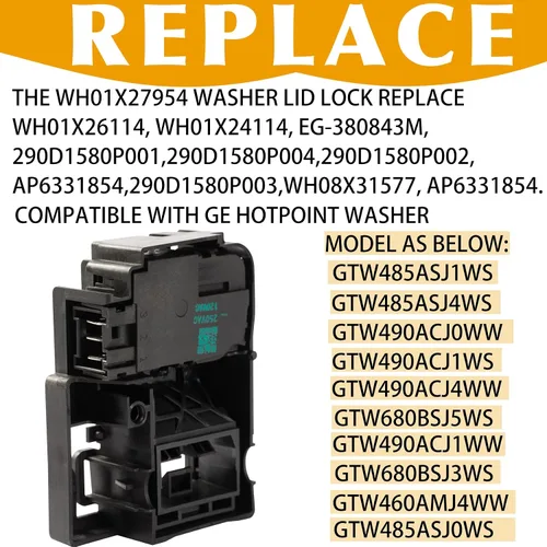 Miniatura 4 de WH01X27954 Interruptor de bloqueo de tapa para lavadora Parte 290D1580P004 290D1580P001 290D1580P002 EG-380843M WH01X26114 WH01X24114 Compatible