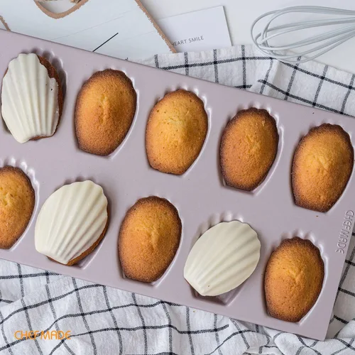 Miniatura 7 de CHEFMADE Molde Madeleine, molde para pastel, 12 cavidades, antiadherente, ovalado, concha Madeline, juego de utensilios para hornear para el horno