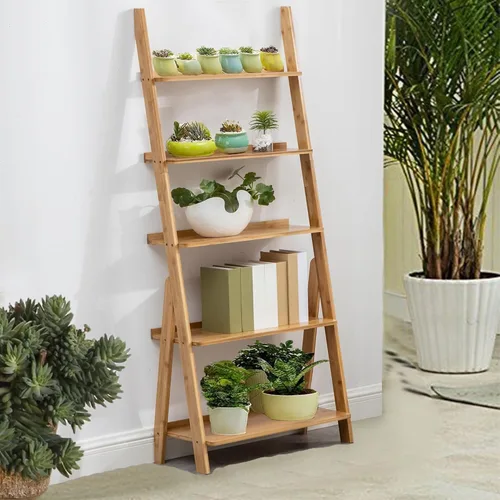 Miniatura 6 de Estantería de bambú de 5 niveles para plantas y flores, estante organizador de almacenamiento independiente para sala de estar, oficina en casa
