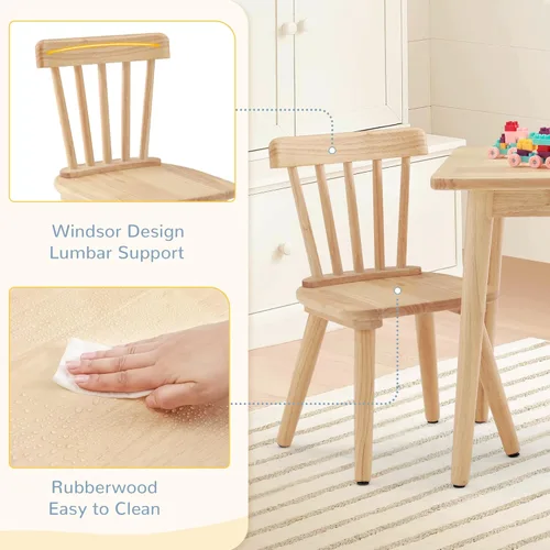 Miniatura 6 de Curipeer - Juego de mesa y 2 sillas Windsor para niños, juego de mesa y silla para niños y bebés de caucho con patas antideslizantes/diseño